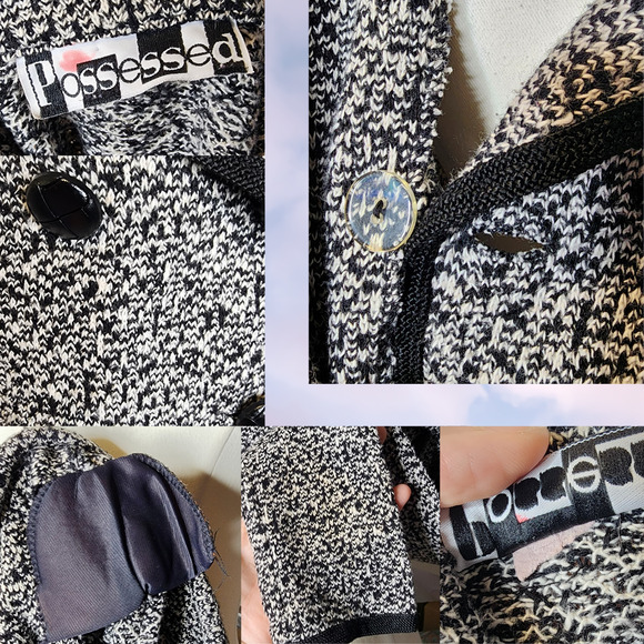 Vtg 90s Possessed Collared Goth Business Cropped Button Up Black White Bolero - Picture 5 of 5